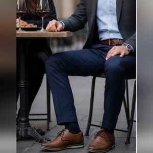Brown Leather Oxfords with Blue Trim